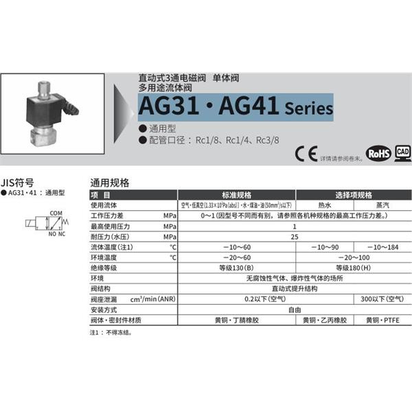 CKD喜開(kāi)理多種流體直動(dòng)式2通電磁集成閥AG41-03-1-AC100V