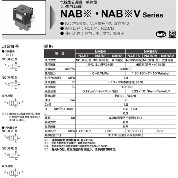 CKD喜開理小型氣控式2通閥NAB2-8-B2B-C18