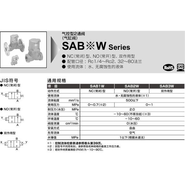 CKD喜開理氣控型2通閥（氣缸閥）SAB1W-40A-0B