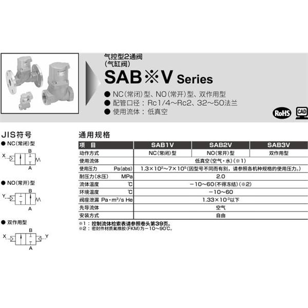 CKD喜開理氣控型2通閥（氣缸閥）SAB2V-32A-0B