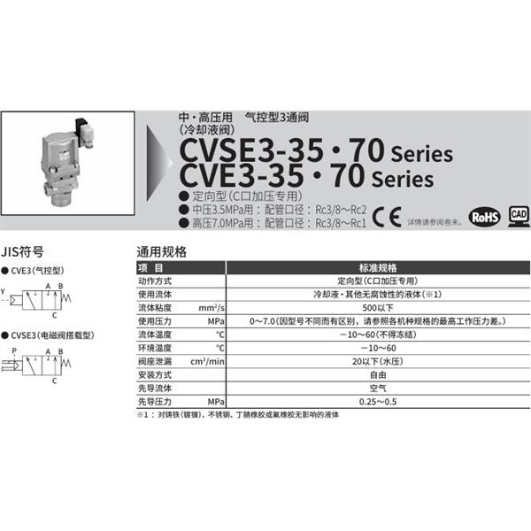 CKD喜開理中?高壓用氣控式3通閥CVSE3-10A-35-2G-1