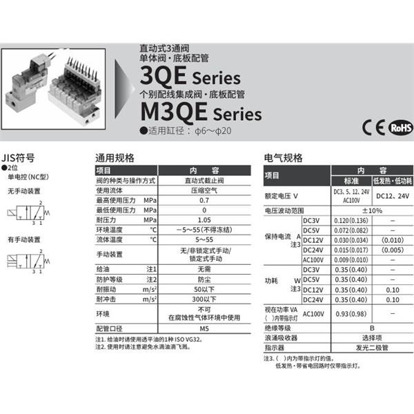 CKD喜開理直動式3通電磁閥3QE119-M5-ME2NF-8