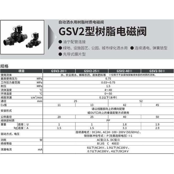 CKD喜開理自動灑水用樹脂制電磁閥GSV2-50A-AC100V
