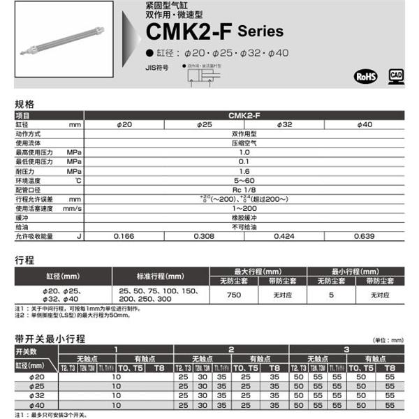 CKD喜開理緊固型氣缸CMK2-F-LB-25-100-T0H-R-MI