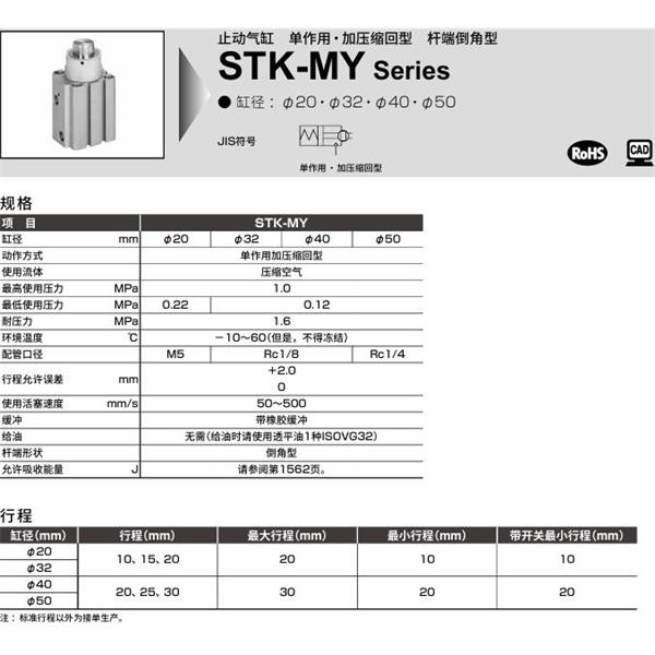 CKD喜開理止動(dòng)氣缸STK-JY-20-10-T0H-R-N11