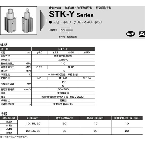 CKD喜開理止動(dòng)氣缸STK-JY-20-10-T0H-R-N11