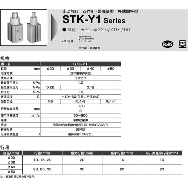CKD喜開理止動(dòng)氣缸STK-JY-20-10-T0H-R-N11