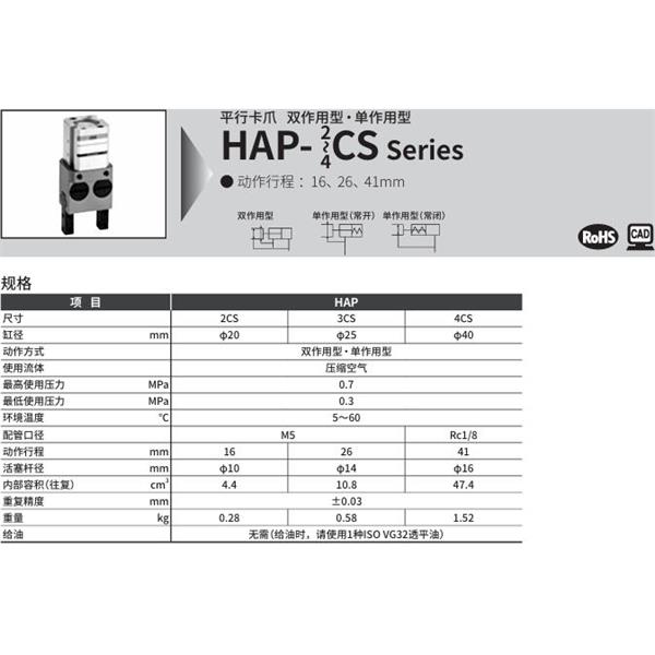 CKD喜開理平行卡爪HAP-2CS-C
